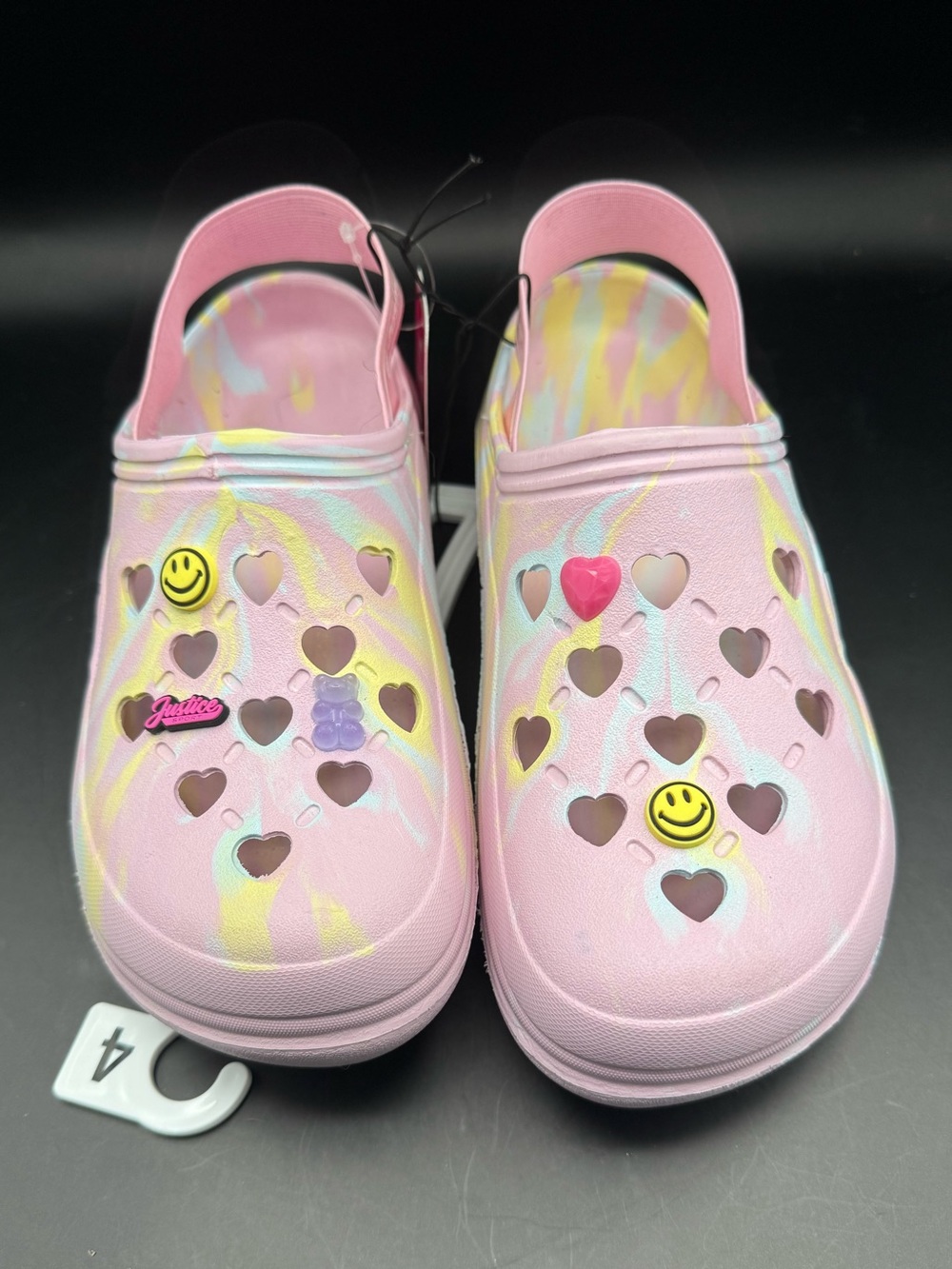 Justice Girls Pink Tie-Dye Heart Clog Shoes with Charms